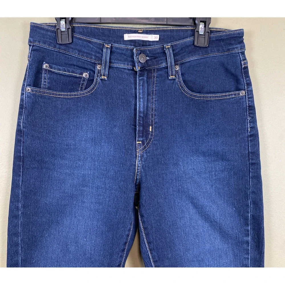 Levi's Womens Blue 721 High Rise Skinny Dark Wash Denim Pockets Jeans Size 30